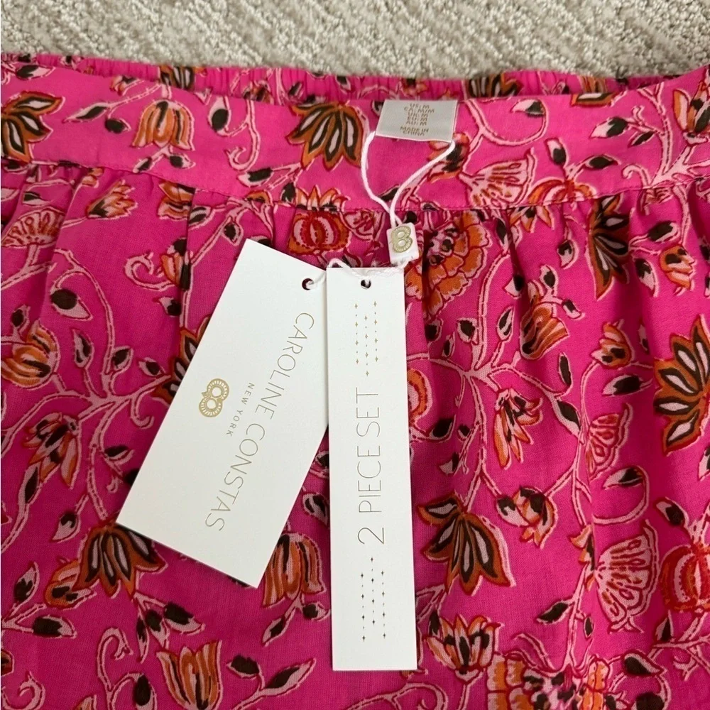 Caroline Constas- NWT Hot Pink Floral Scalloped Matching Tank and Midi Skirt Set